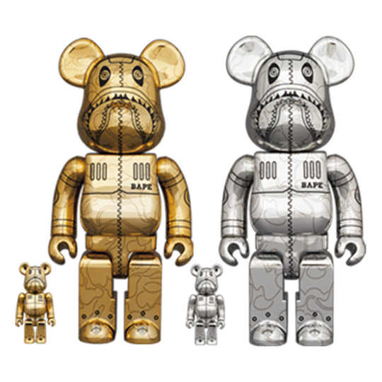 BE@RBRICK Sorayama x Bape(R) Camo Shark Gold & Silver Set 100 