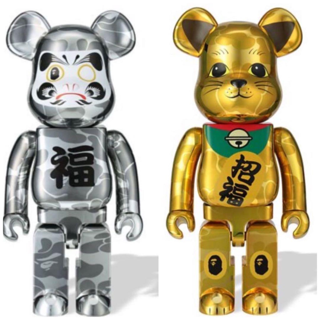 BE@RBRICK Bape (R) Manekineko Gold Plated & Daruma Silver Plated